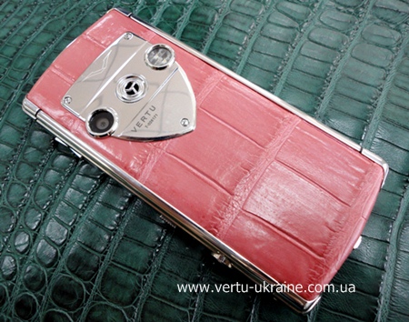 кожа розового крокодила телефон VERTU CONSTELLATION T
